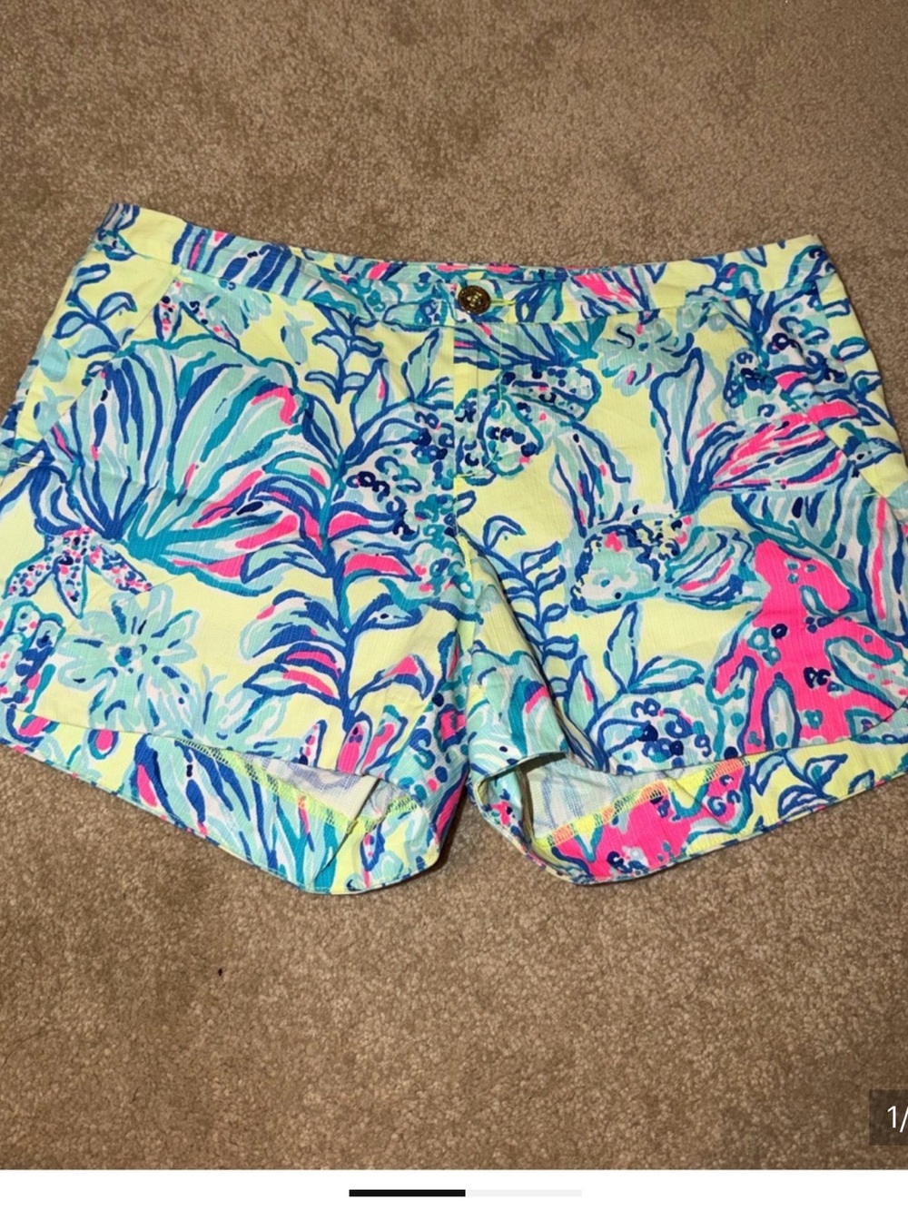 Lilly Pulitzer Yellow Multicolor Tropical Print Athletic Shorts